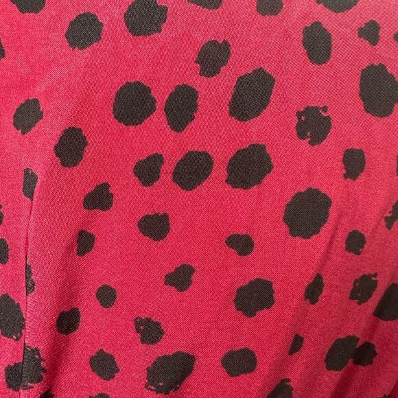 Dark Red Polka Dot Pleated Faux Wrap Dress Size L - Picture 10 of 13